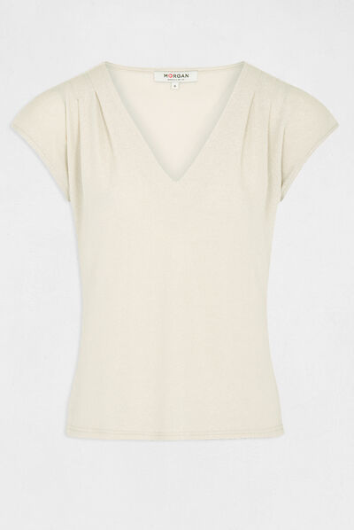 Short-sleeved t-shirt with V-neck ivory ladies'