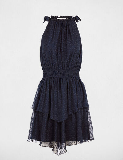 Sheer dress with thin straps navy blue women
