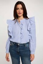 Striped shirt with mandarin collar sky blue women