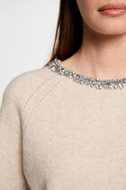 Jumper neck jewelled details beige women