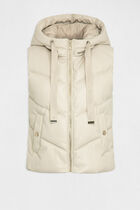 Faux leather padded jacket with hood ivory women