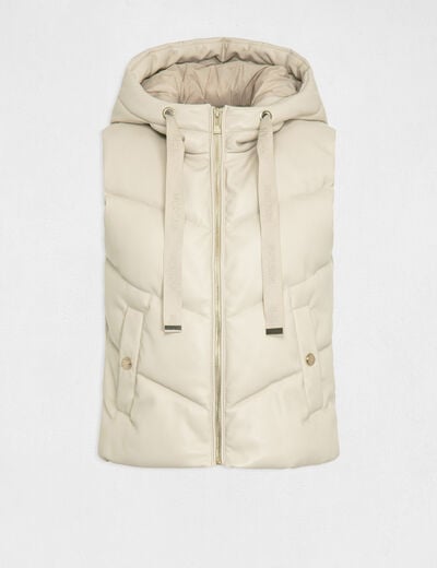 Faux leather padded jacket with hood ivory women