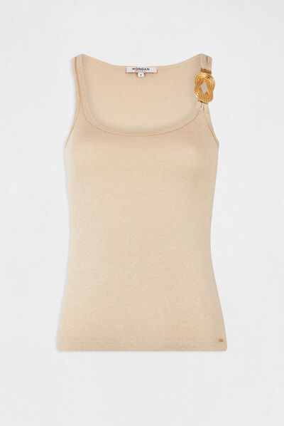 Vest top with wide straps and ornament ivory ladies'