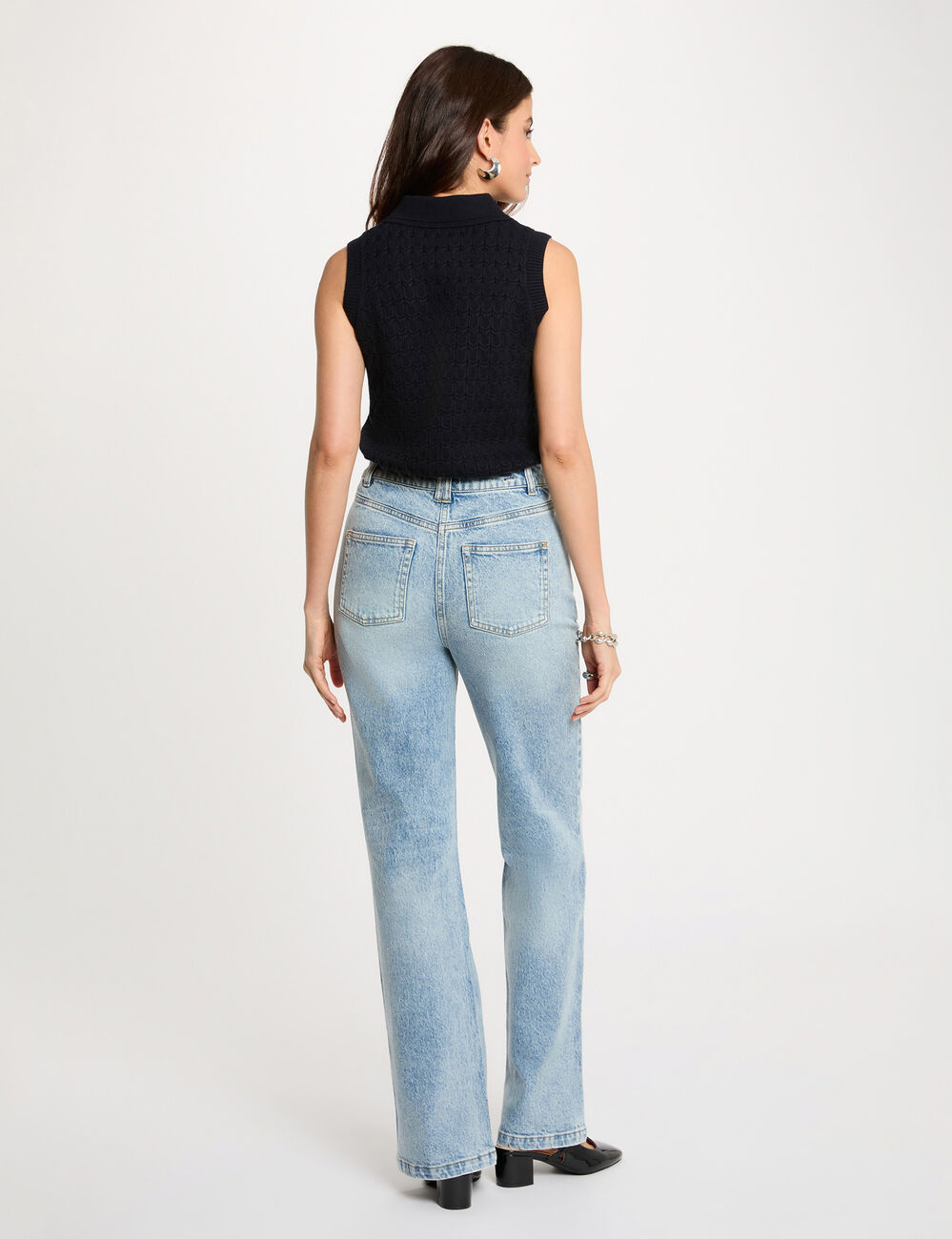 Sleeveless top with folded collar navy blue women