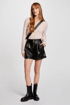 Pull manches longues avec col en V rose femme