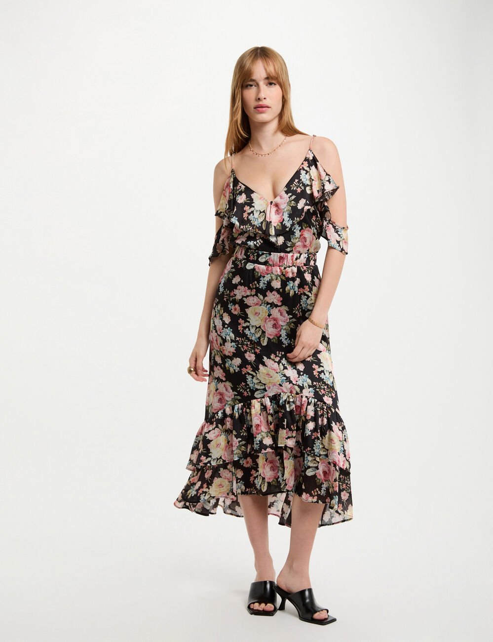 Printed top with ruffles multicolor women