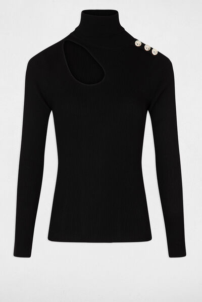 Long-sleeved jumper with opening black ladies'