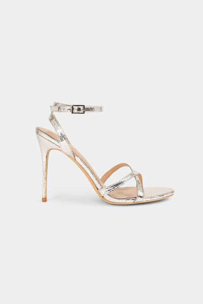 Metallised stiletto sandals silver ladies'