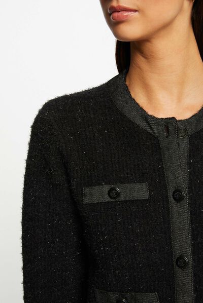 Buttoned cardigan with round neck black ladies'