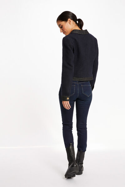 Standard waisted slim jeans raw denim ladies'