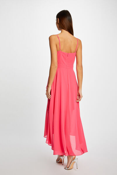 Maxi A-line dress with ruffles pink ladies'