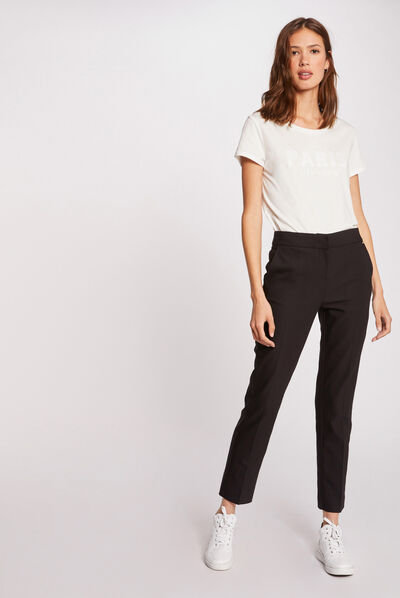 Straight cropped trousers with darts black ladies'