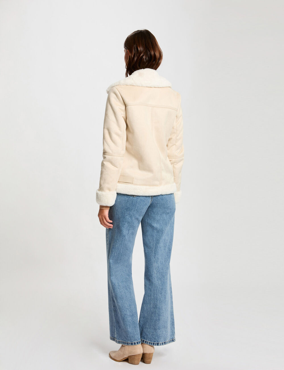 Zipped jacket suede effect ivory women