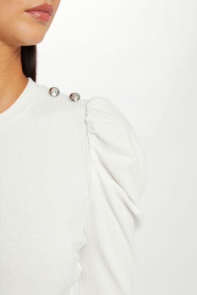 Ribbed long-sleeved t-shirt ecru ladies'