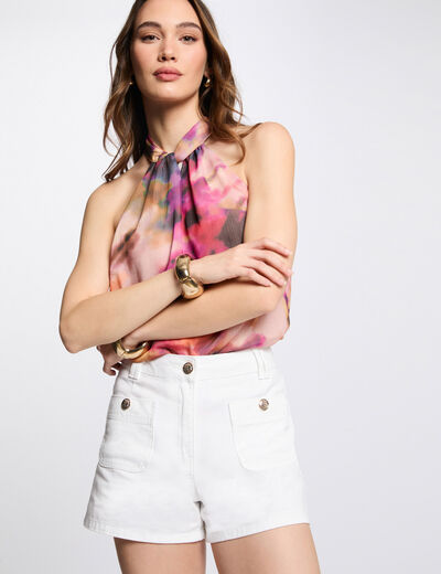 High-waisted denim short white women