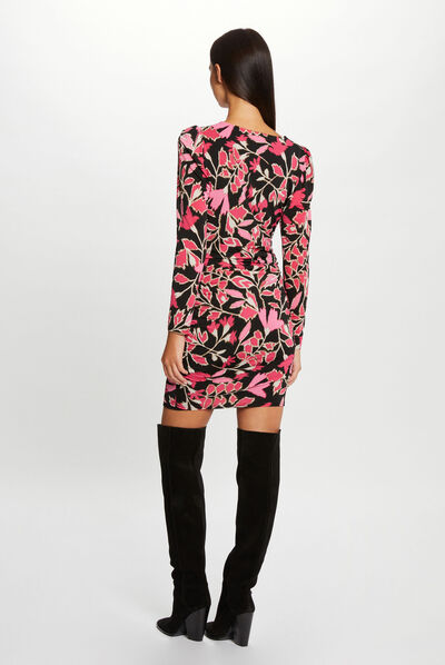 Printed fitted dress with square neck multico ladies'