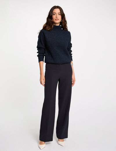 Straight trousers with darts navy blue women