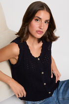 Sleeveless openwork cardigan navy blue women