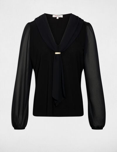 T-shirt with voile and tie neck black women