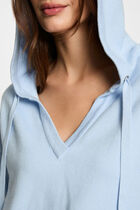 Pull col en V à capuche bleu ciel femme