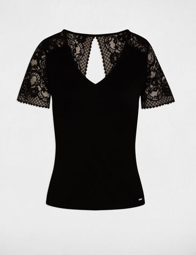 Lace V-neck t-shirt black women