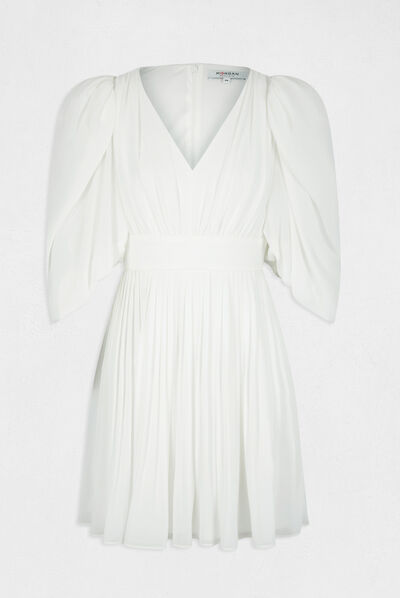 A-line dress with puff sleeves ecru ladies'