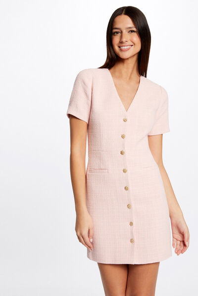 Fitted buttoned dress pink ladies'