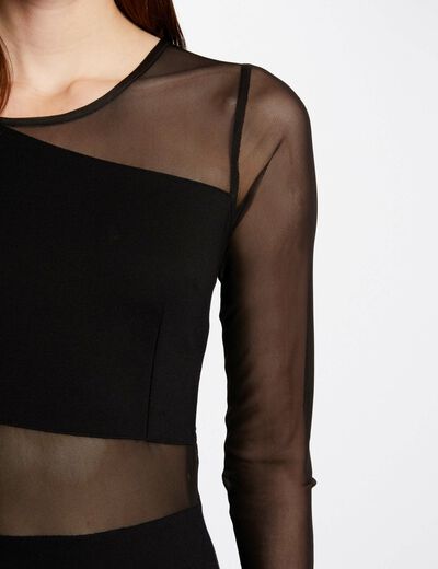 Fitted dress semi-transparent details black ladies'