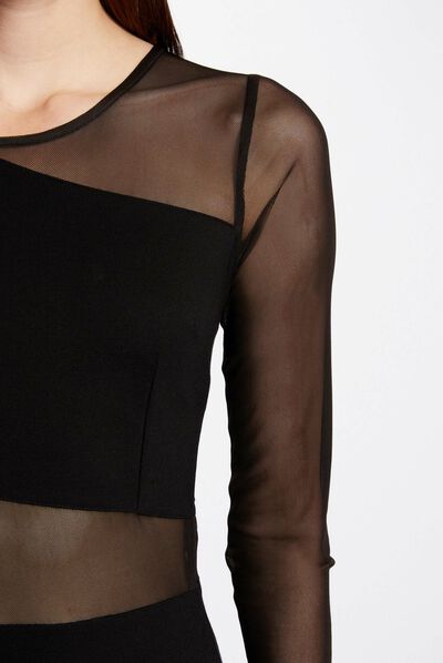 Fitted dress semi-transparent details black ladies'
