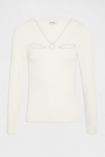 Long-sleeved jumper with openings ivory ladies'