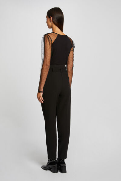 Long-sleeved t-shirt with dobby spot black ladies'