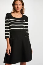 Robe tricot trapéze à rayures noir femme