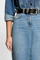 Jupe midi droite en jean denim stone femme