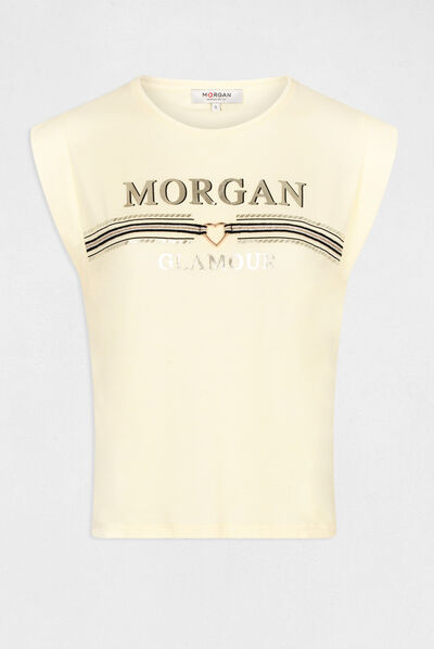Short-sleeved t-shirt with message straw yellow ladies'