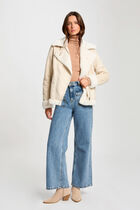 Zipped jacket suede effect ivory women