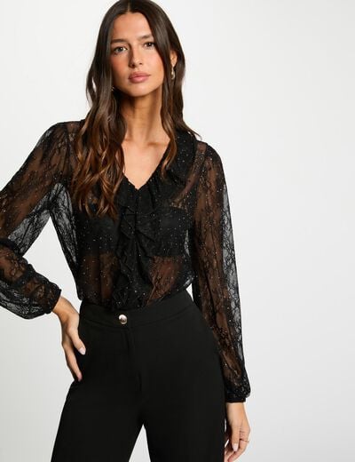 Lace v-neck t-shirt black women