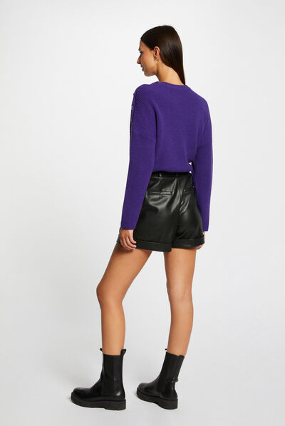 Long-sleeved jumper with buttons purple ladies'