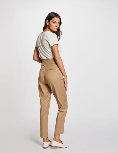 Fitted trousers with stripes camel ladies'