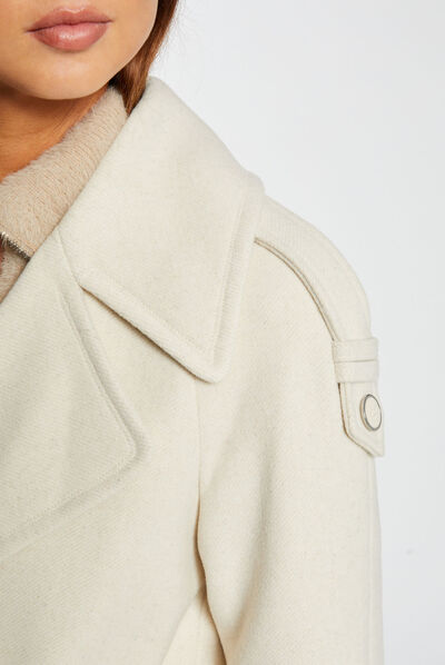 Long waisted coat faux leather details medium ecru ladies'