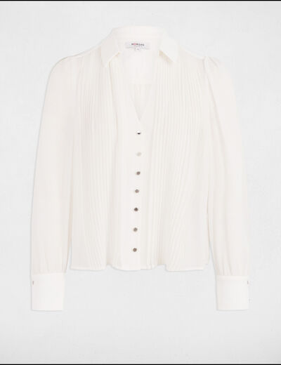 Long-sleeved shirt with pleats white women