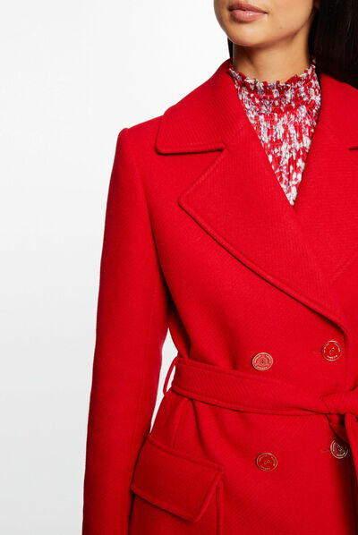 Belted long waisted coat red ladies'