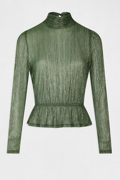 Metallised long-sleeved t-shirt green ladies'