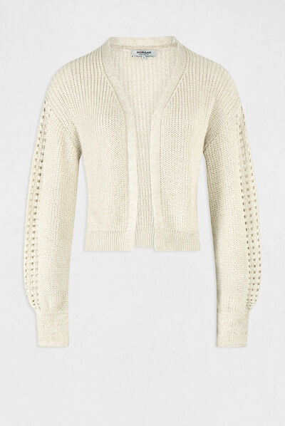 Long-sleeved cardigan openwork details beige ladies'
