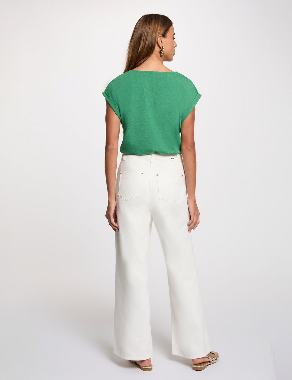 Shiny v-neck t-shirt meadow green women