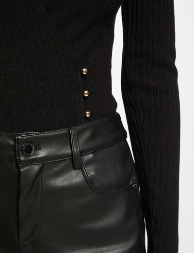 Long-sleeved jumper wrap-over neckline black ladies'