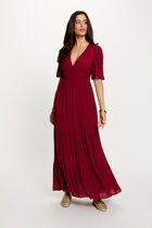 Long dress with V-neck bordeaux women