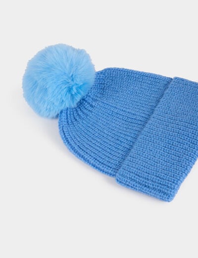 Beanie with pom-pom blue women