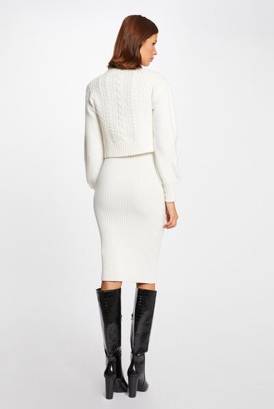 Fitted jumper dress with 2 en 1 effect ecru ladies'