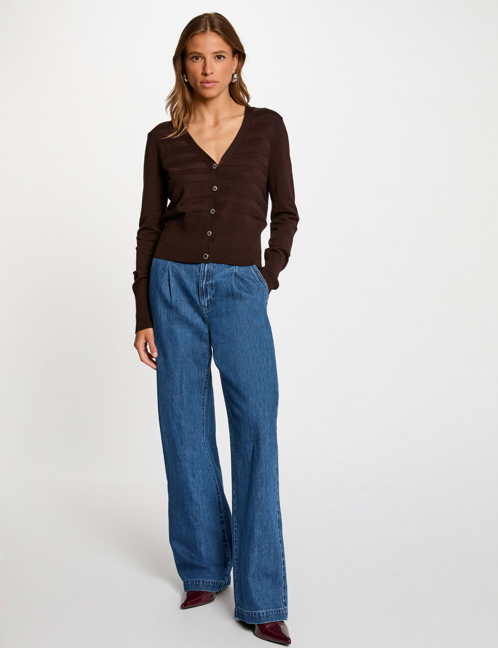 Long-sleeved cardigan dark brown women