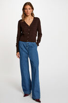 Long-sleeved cardigan dark brown women